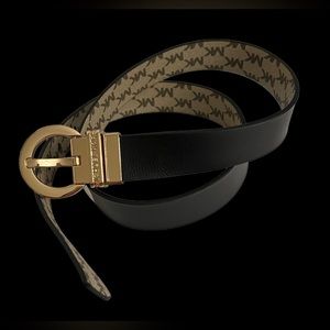 New MICHAEL KORS Black / MK Logo Brown Twist Reversible LEATHER Belt Size Large